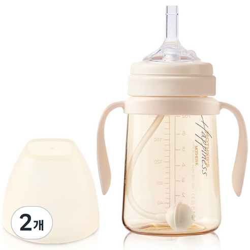 마더케이 베이직 PPSU 추 빨대컵 200ml, 2개, 크림