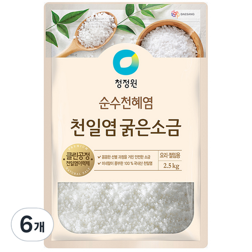 청정원 천일염 굵은소금, 2.5kg, 6개