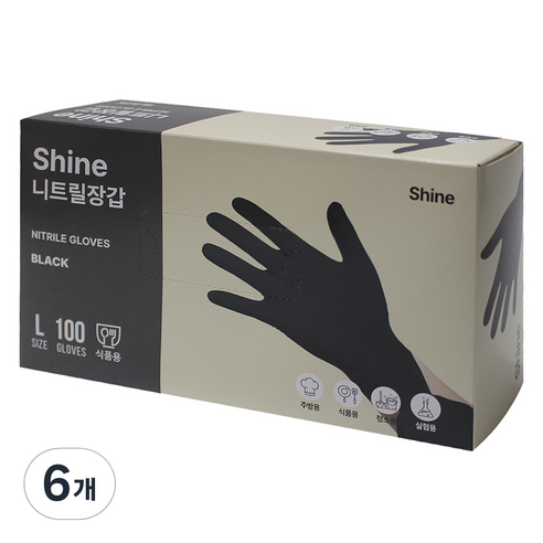 Shine 니트릴 장갑 100p, 블랙, 대(L), 6개