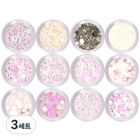메이브라운 화이트진주스톤 패키지 네일글리터 M10116, 혼합 색상, 3세트