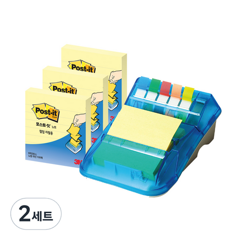 쓰리엠 포스트잇 팝업 디스펜서 KR-2001 + 팝업 리필 KR330 3p 세트, 노랑 라인(팝업 리필), 2세트