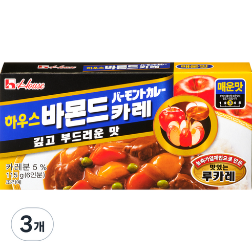 하우스식품주식회사 바몬드 분말카레 매운맛, 115g, 1개, 3개