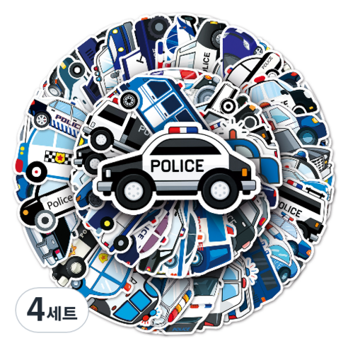 문곰상점 감성 다이어리 꾸미기 캐리어 스티커 50종 세트, 경찰차, 4세트