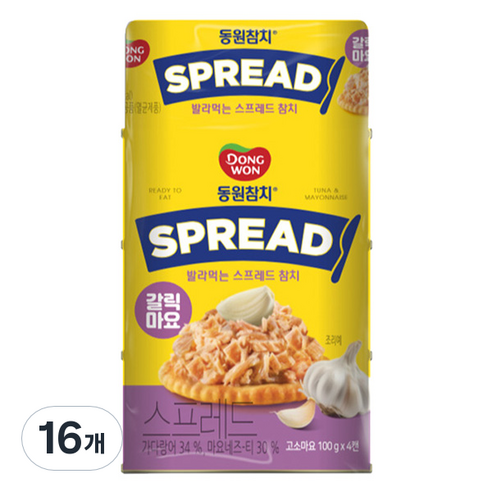 동원참치 스프레드 갈릭마요 통조림, 100g, 16개