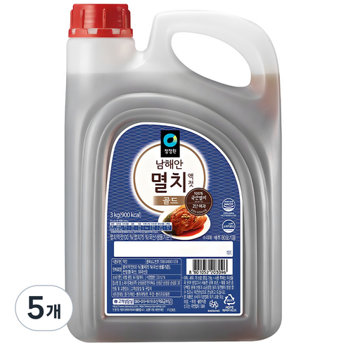 청정원 남해안 멸치액젓 골드, 3kg, 5개