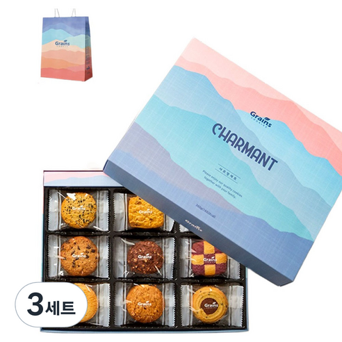 그래인스쿠키 샤르망 쿠키 9종 x 4p + 쇼핑백 세트, 3세트