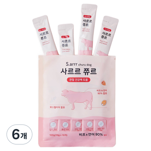 동원아르르 사르르 쮸르 독 짜먹는 간식 관절건강 10p, 혼합맛(비프/연어), 100g, 6개