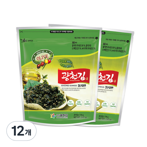 광천김 올리브 녹차 볶음 돌자반, 12개, 70g