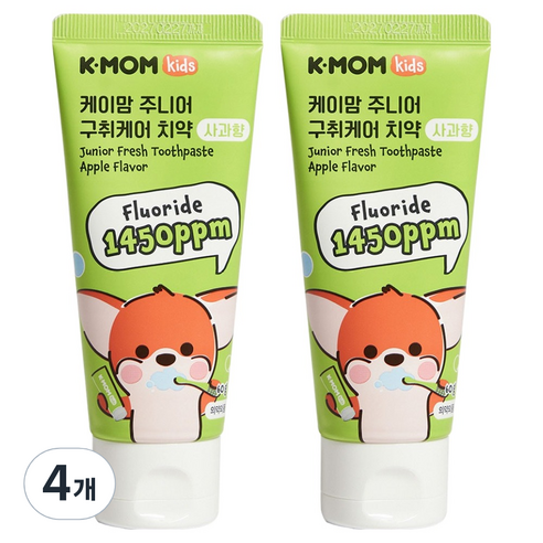 케이맘 아동용 구취케어 1450ppm 고불소 치약 사과향, 4개, 60g