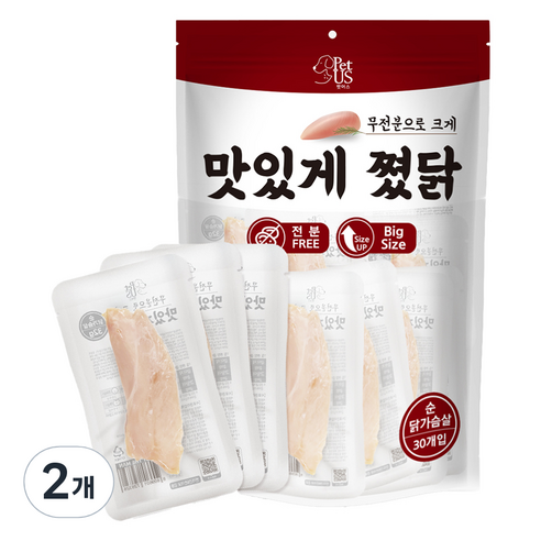펫어스 반려동물 맛있게쪘닭 순닭가슴살 30p, 닭고기, 960g, 2개