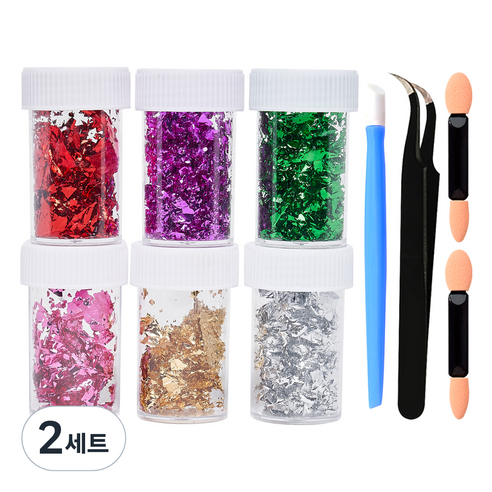 시크핏네일 시크핏 네일 컬러호일 글리터 아트 세트C ZN0161, 네일호일 6종 + 스톤푸셔 + 네일핀셋 + 브러쉬 2p, 2세트