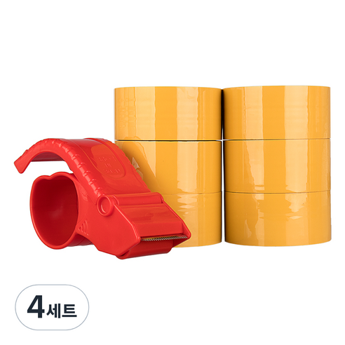 대박테이프 황색 박스테이프 50m 6p + 커터기 1p, 4세트