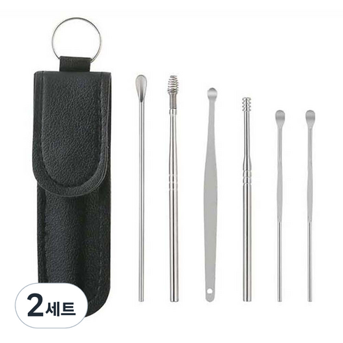 봄봄리빙 귀이개 6종 세트 + 가죽케이스 블랙, 2세트