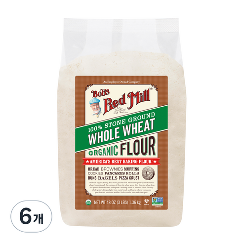 밥스레드밀 유기농 통밀가루, 1.36kg, 6개