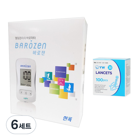 바로잰 혈당측정기 + 와이더블유 란셋 30G 100p 세트, GM01IAC, 6세트