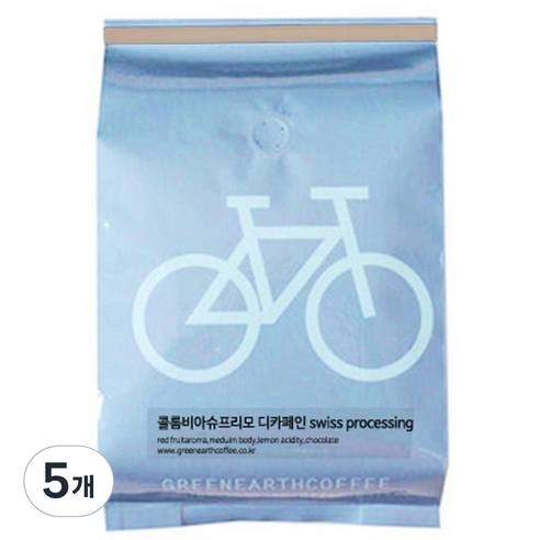 그린어쓰 Micro 로스팅 콜롬비아슈프리모 디카페인 swiss processing 원두커피, 200g, 5개, 핸드드립+커피메이커