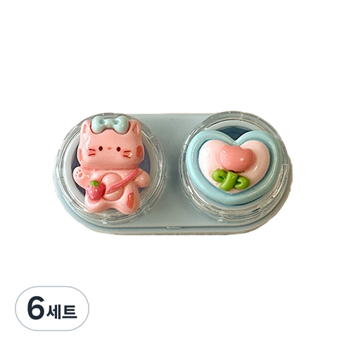 특별한상점 귀여운 휴대용 서랍형 콘택트렌즈 케이스 세트, 캣, 6세트
