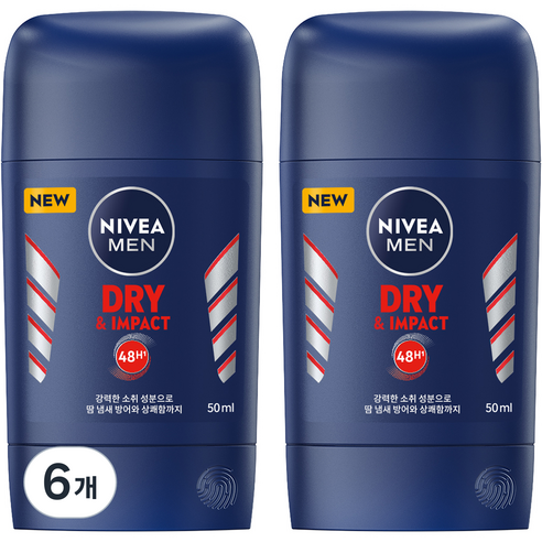 니베아 맨 데오드란트 스틱 드라이 앤 임팩트, 50ml, 6개