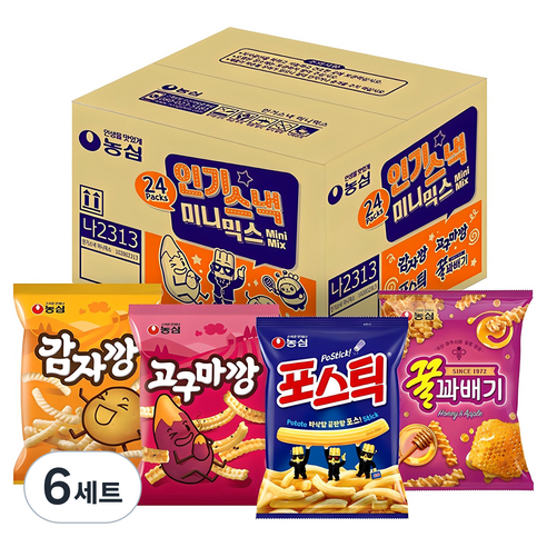 농심 인기스낵 미니믹스, 꿀꽈배기 6p + 포스틱 6p + 감자깡 6p + 고구마깡 6p, 6세트