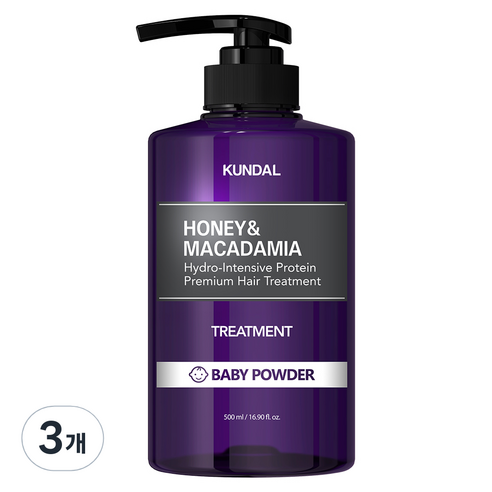 쿤달 허니 앤 마카다미아 트리트먼트 베이비파우더향, 500ml, 3개