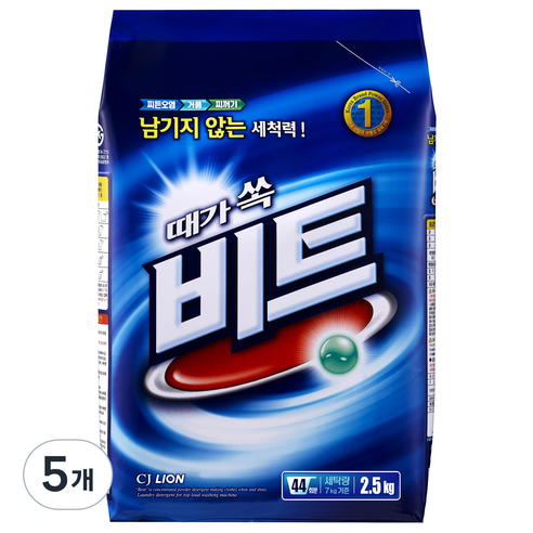 비트 분말 세탁세제 일반용 리필, 2.5kg, 5개
