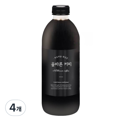 올바른커피 콜롬비아 수프리모 콜드브루 원액 더치커피, 1L, 4개입, 1세트