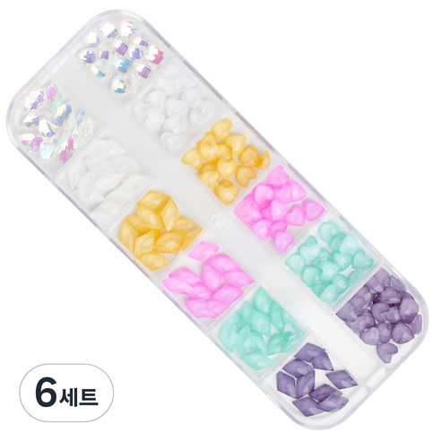 로나우디 고급대용량 스톤 파츠 유리알 네일 B 하트 & 다이아 L02006, 6세트, 혼합색상