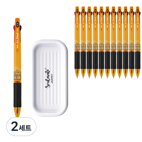자바펜 제트3볼 펜 0.38mm 12p + 펜트레이 세트, 옐로우(볼펜), 랜덤발송(펜트레이), 2세트