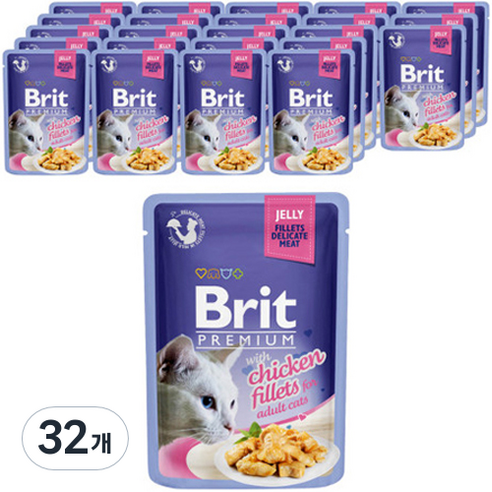 브리트 캣 프리미엄 파우치 습식사료 젤리 치킨, 85g, 32개