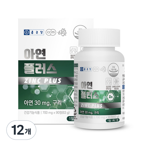 종근당 아연 플러스 63g, 90정, 12개