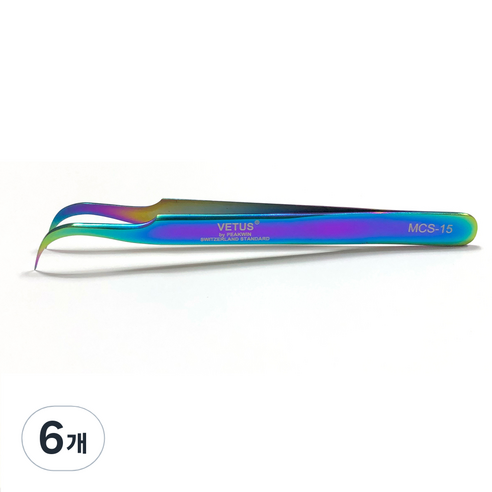 비투스 속눈썹 핀셋 MCS-15, 6개, 레인보우