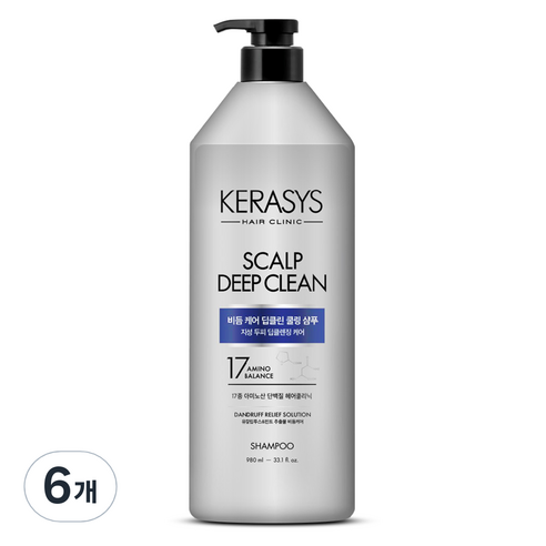 케라시스 두피 비듬케어 딥클린 쿨링 단백질 샴푸 클린&프레쉬향, 980ml, 6개