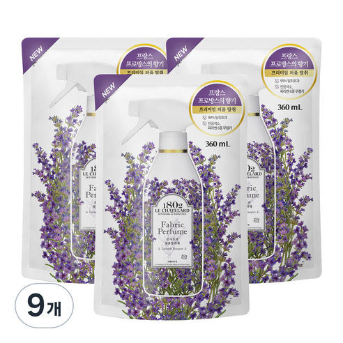 르샤트라1802 섬유탈취제 라벤더부케향 리필, 360ml, 9개, 라벤더부케