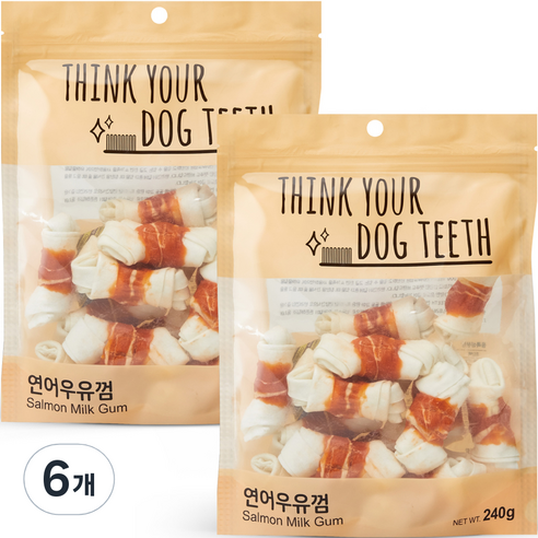 강아지 Think your dog teeth 연어우유껌 소형 240g 15p, 연어맛, 6개