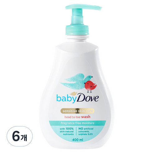 베이비도브 유아용 바디워시 프래그런스 프리, 400ml, 6개