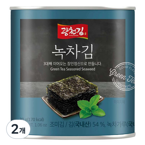 광천김 녹차 캔김, 30g, 2개