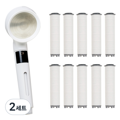 켄타 파워수압 온도표시 필터 샤워기 + 필터 10p 세트, 화이트, 2세트