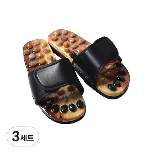 MAME 천연석 발 지압슬리퍼 245, 3세트, 블랙