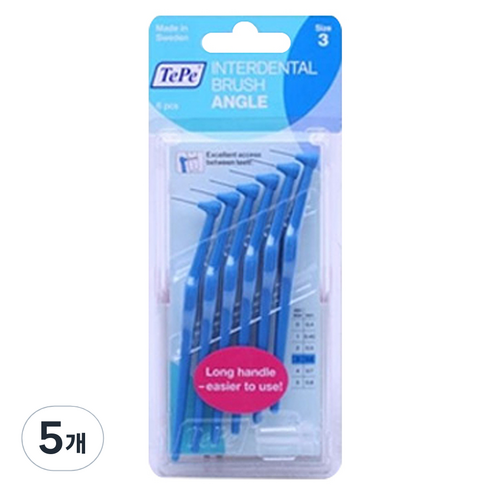 테페 ㄱ자형 치간칫솔 인터덴탈 브러쉬 앵글 0.6mm 파랑, 6개입, 5개