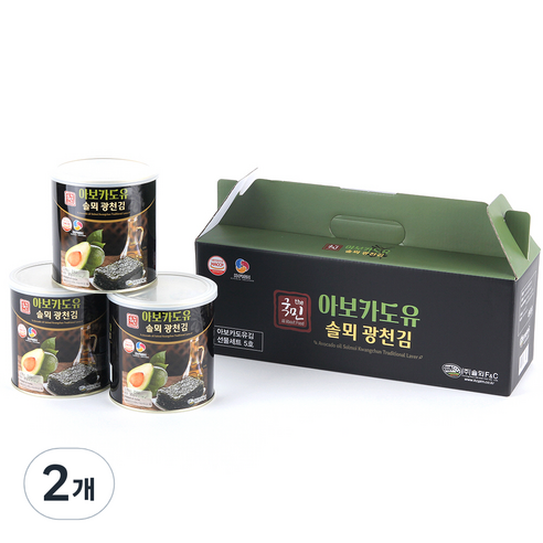 더국민 아보카도유 솔뫼 광천김 캔 3p 선물세트, 2개, 90g