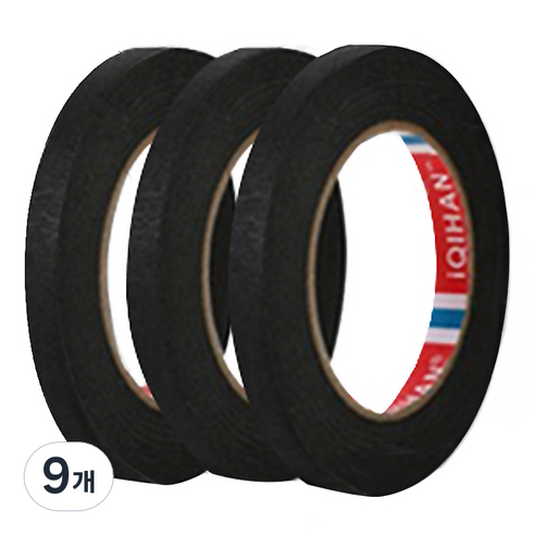 iQIHAN 다다 마스킹 종이테이프 15mm x 15m, 블랙, 9개