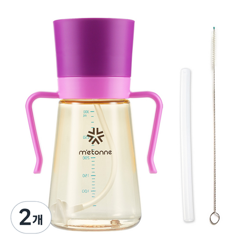 메똔느 PPSU M3 추 빨대컵 300ml, 바이올렛, 2개