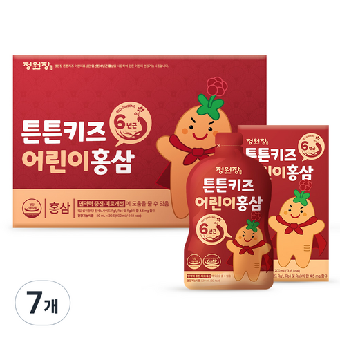 정원장 튼튼키즈 어린이 홍삼, 600ml, 7개