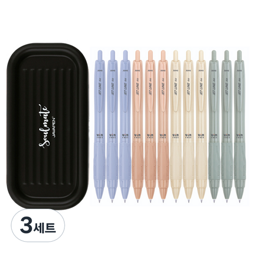 자바펜 제트라인 비즈 빈티지 볼펜 0.7mm 4종 x 3p + 소울메이트 펜트레이 세트, 블루, 올리브, 피치, 옐로우(볼펜), 블랙(펜트레이), 3세트