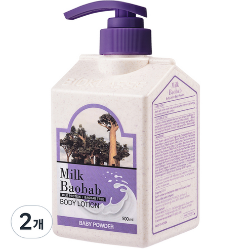 밀크바오밥 대용량 바디로션 베이비파우더향, 500ml, 2개