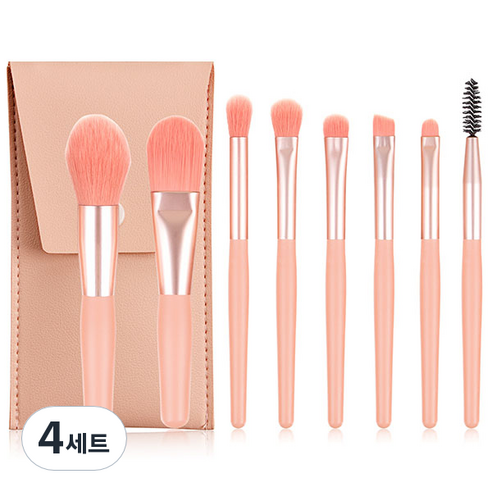 심플라인 휴대용 미니 메이크업 브러쉬 8종 파우치 세트, 핑크, 4세트
