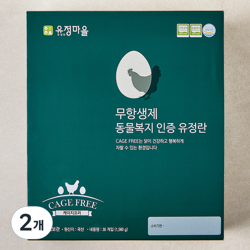 유정마을 동물복지 인증 유정란 1.56kg, 2개, 30구