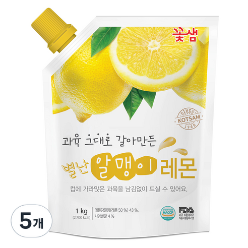 꽃샘식품 별난 알맹이 레몬차, 1kg, 5개