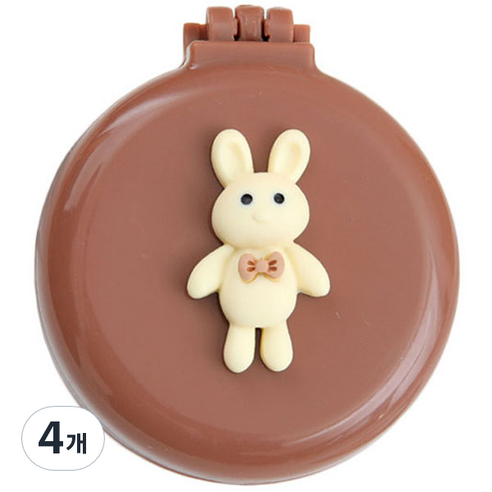 로새 마카롱 곰돌이와 토끼 에어 쿠션 거울 빗, 리본 토끼 브라운, 4개
