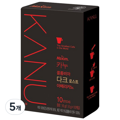동서 카누 콜롬비아 다크로스트 아메리카노 가루스틱형, 1.6g, 10개입, 5개